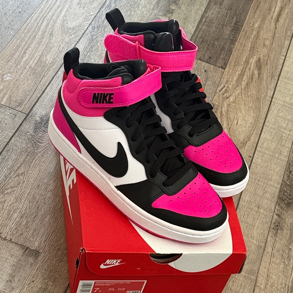 Nike Women’s High-Top Sneakers in Pink, Black & White